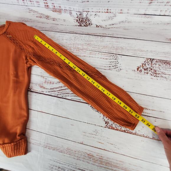 Knox Rose Lace Waffle Knit Thermal Top Med Burnt Orange Long Sleeve Sweater NWT - Picture 11 of 12